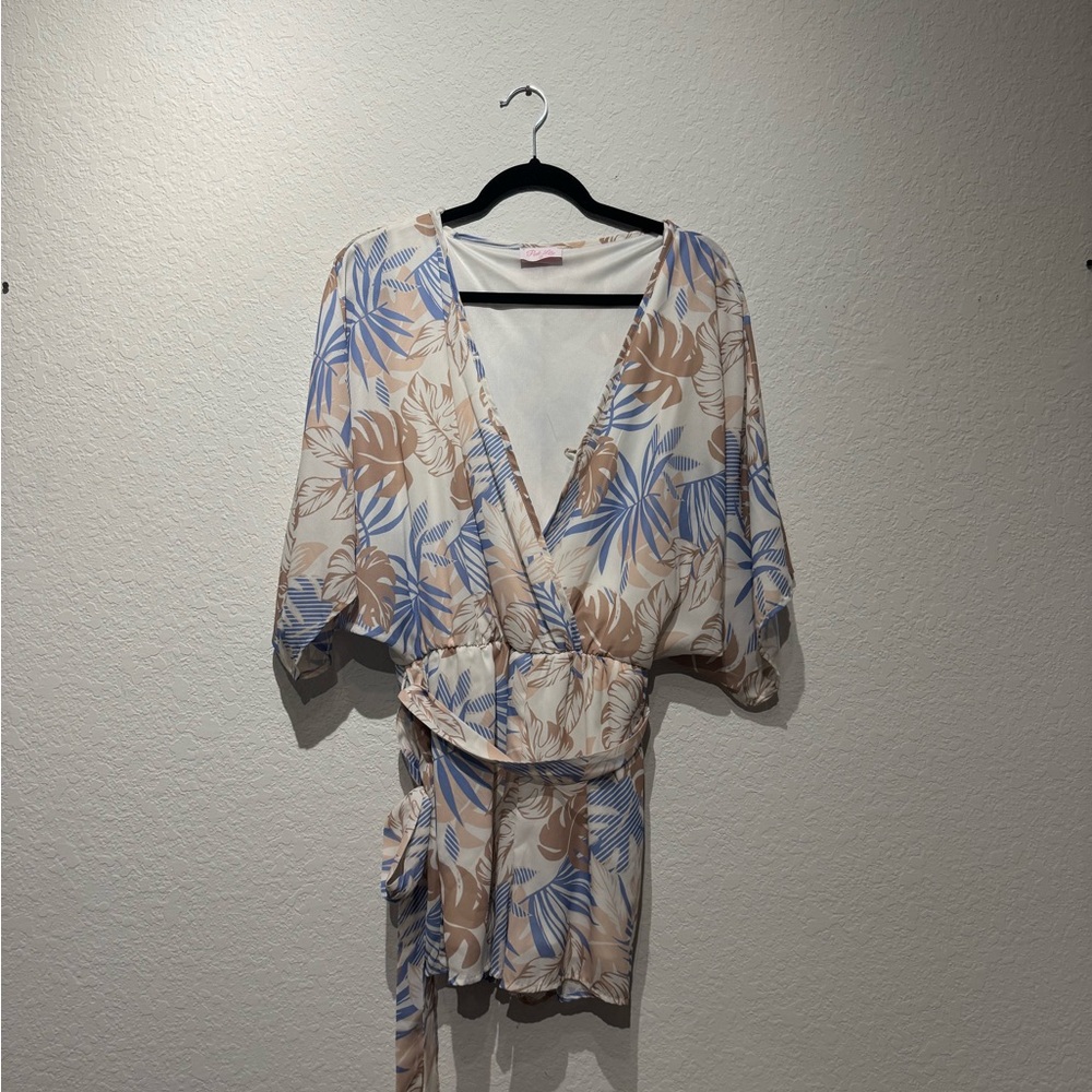 Pink Lily Leaf Print Jumpsuit